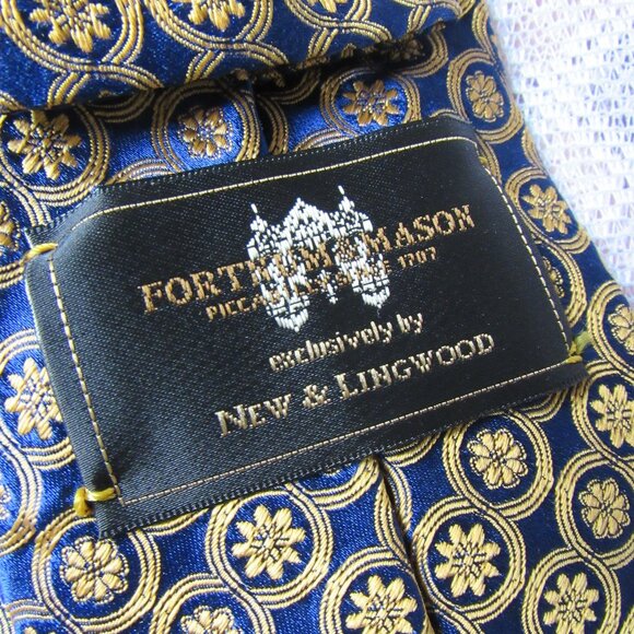 New & Lingwood Silk Tie, Gold/Navy, made in Italy - Picture 6 of 6